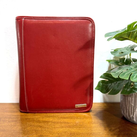 Franklin Covey Classic Planner Binder Organizer Red Leather 7-Ring Zip Around - Picture 1 of 9